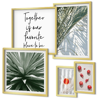 Conjunto de 5 quadros com moldura Estilo boho, plantas, frutas, trópicos
