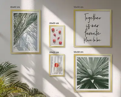 Conjunto de 5 quadros com moldura estilo boho com temas de plantas e frutas tropicais