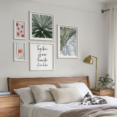 Conjunto de 5 quadros com moldura Estilo boho, plantas, frutas, trópicos
