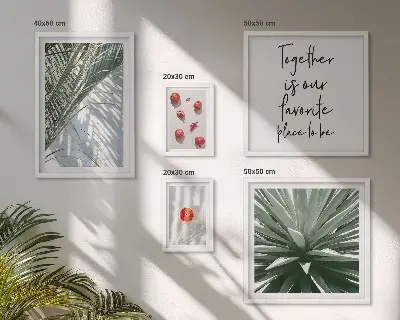 Conjunto de 5 quadros com moldura estilo boho com temas de plantas e frutas tropicais
