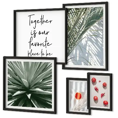 Conjunto de 5 quadros com moldura estilo boho com temas de plantas e frutas tropicais