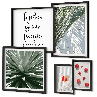 Conjunto de 5 quadros com moldura Estilo boho, plantas, frutas, trópicos