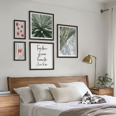 Conjunto de 5 quadros com moldura Estilo boho, plantas, frutas, trópicos