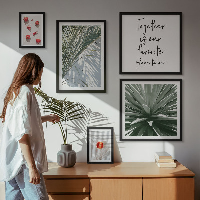Conjunto de 5 quadros com moldura Estilo boho, plantas, frutas, trópicos