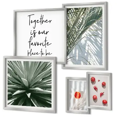 Conjunto de 5 quadros com moldura estilo boho com temas de plantas e frutas tropicais