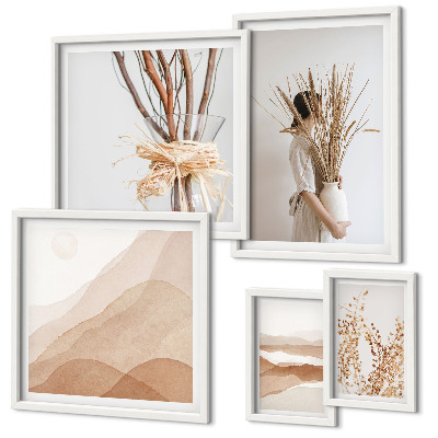 Conjunto de 5 quadros com moldura Paisagens de plantas boho estilosas