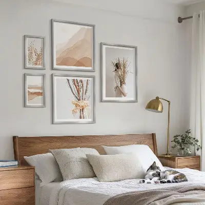 Conjunto de 5 quadros com moldura com estampas de paisagens de plantas em estilo boho
