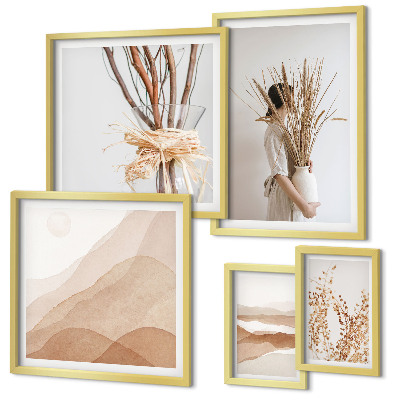Conjunto de 5 quadros com moldura Paisagens de plantas boho estilosas
