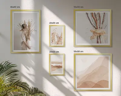Conjunto de 5 quadros com moldura com estampas de paisagens de plantas em estilo boho