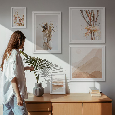 Conjunto de 5 quadros com moldura Paisagens de plantas boho estilosas