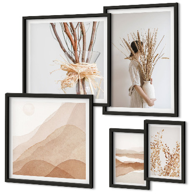 Conjunto de 5 quadros com moldura Paisagens de plantas boho estilosas