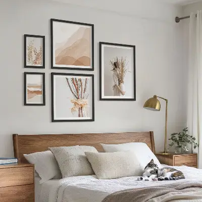 Conjunto de 5 quadros com moldura com estampas de paisagens de plantas em estilo boho
