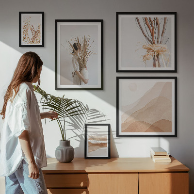 Conjunto de 5 quadros com moldura Paisagens de plantas boho estilosas