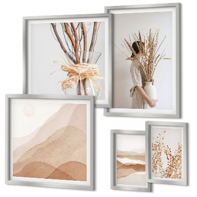 Conjunto de 5 quadros com moldura Paisagens de plantas boho estilosas