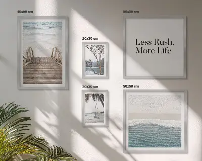 Conjunto de 5 quadros decorativos com tema de praias e vista para o mar