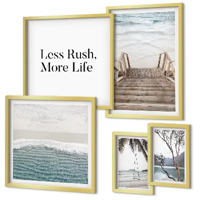 Conjunto de 5 quadros decorativos com tema de praias e vista para o mar