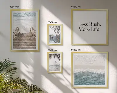 Conjunto de 5 quadros decorativos com tema de praias e vista para o mar