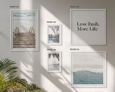Conjunto de 5 quadros decorativos com tema de praias e vista para o mar