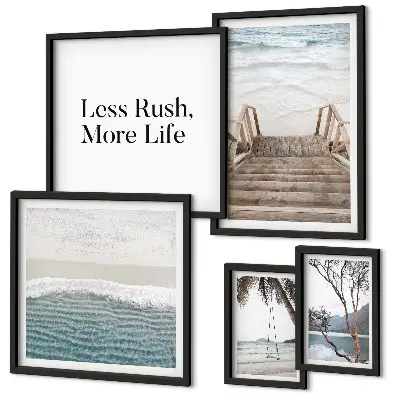 Conjunto de 5 quadros decorativos com tema de praias e vista para o mar