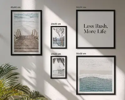 Conjunto de 5 quadros decorativos com tema de praias e vista para o mar