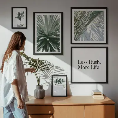 Galeria de parede com decoração moderna de folhas verdes