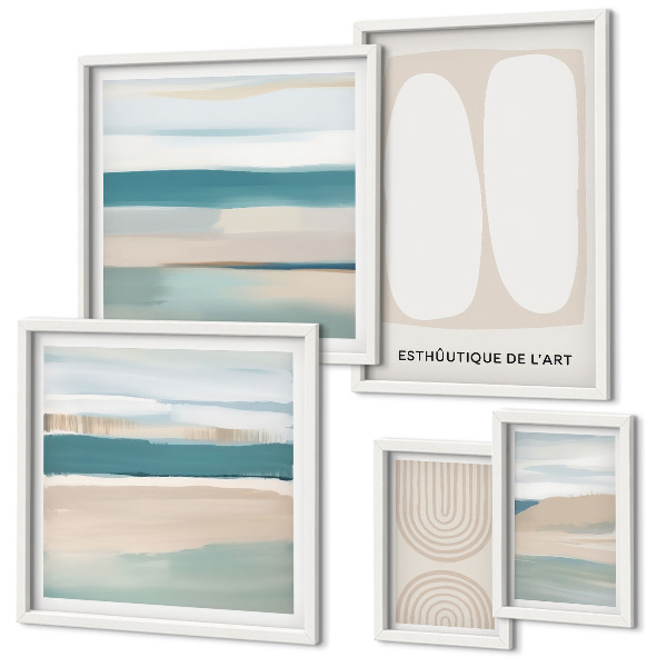 Conjunto de 5 quadros com moldura Composições abstratas da natureza