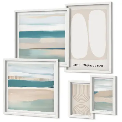 Conjunto de 5 quadros com moldura com composições abstratas da natureza