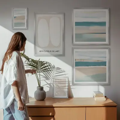 Conjunto de 5 quadros com moldura com composições abstratas da natureza