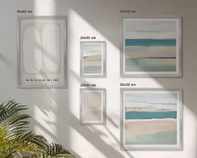 Conjunto de 5 quadros com moldura com composições abstratas da natureza