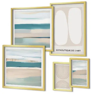 Conjunto de 5 quadros com moldura com composições abstratas da natureza