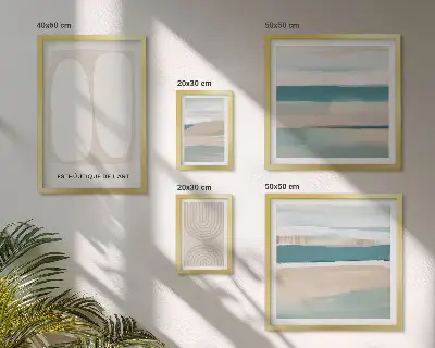 Conjunto de 5 quadros com moldura com composições abstratas da natureza