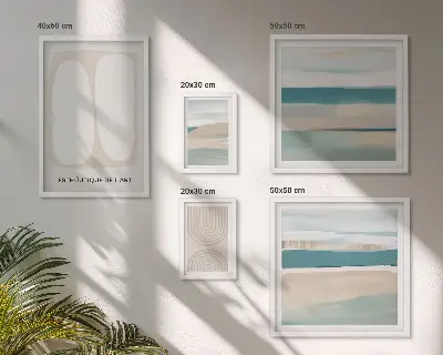 Conjunto de 5 quadros com moldura com composições abstratas da natureza