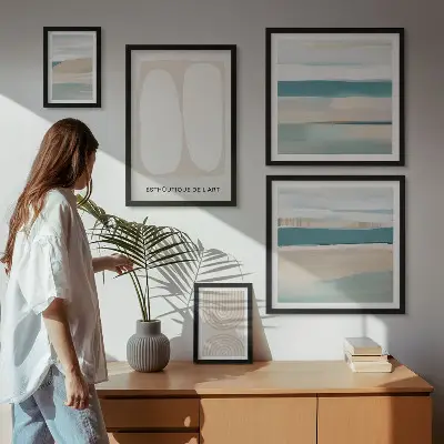 Conjunto de 5 quadros com moldura com composições abstratas da natureza
