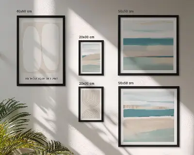 Conjunto de 5 quadros com moldura com composições abstratas da natureza