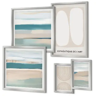 Conjunto de 5 quadros com moldura com composições abstratas da natureza