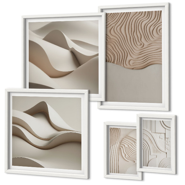 Conjunto de 5 quadros decorativos Padrões abstratos em tons de bege
