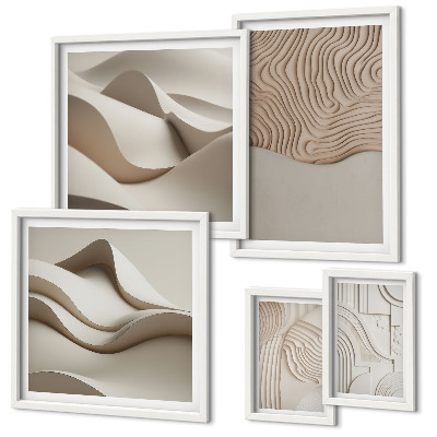 Conjunto de 5 quadros decorativos Padrões abstratos em tons de bege