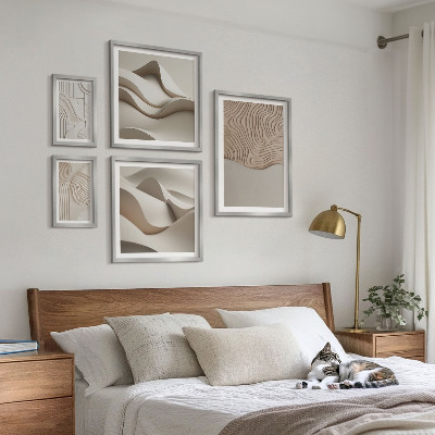 Conjunto de 5 quadros decorativos Padrões abstratos em tons de bege