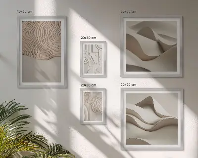 Conjunto de 5 quadros decorativos com padrões abstratos em tons de bege