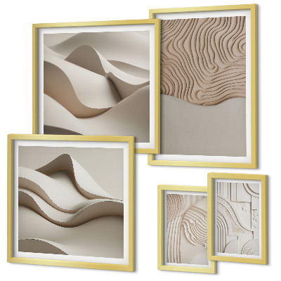 Conjunto de 5 quadros decorativos Padrões abstratos em tons de bege