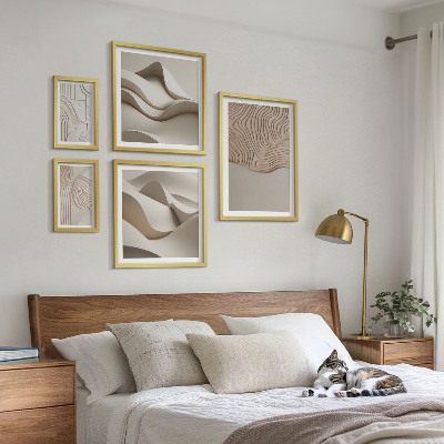 Conjunto de 5 quadros decorativos Padrões abstratos em tons de bege