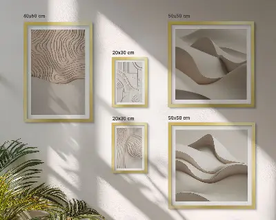Conjunto de 5 quadros decorativos com padrões abstratos em tons de bege