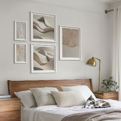 Conjunto de 5 quadros decorativos Padrões abstratos em tons de bege