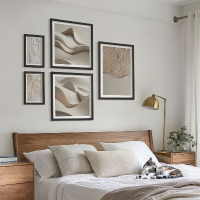Conjunto de 5 quadros decorativos Padrões abstratos em tons de bege