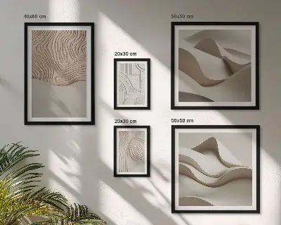 Conjunto de 5 quadros decorativos com padrões abstratos em tons de bege
