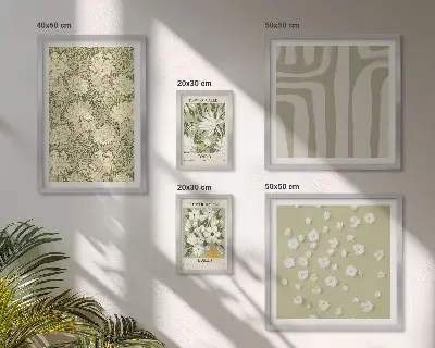 Galeria de parede com estampa de planta boho e flores