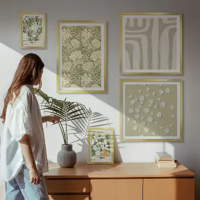 Galeria de parede com estampa de planta boho e flores