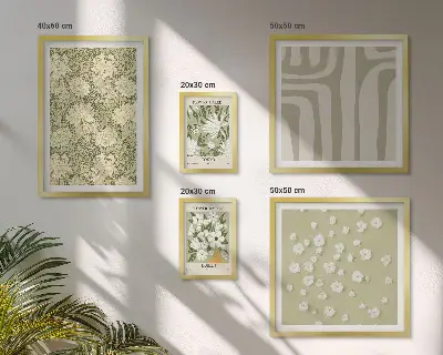 Galeria de parede com estampa de planta boho e flores