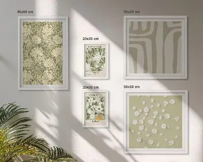 Galeria de parede com estampa de planta boho e flores