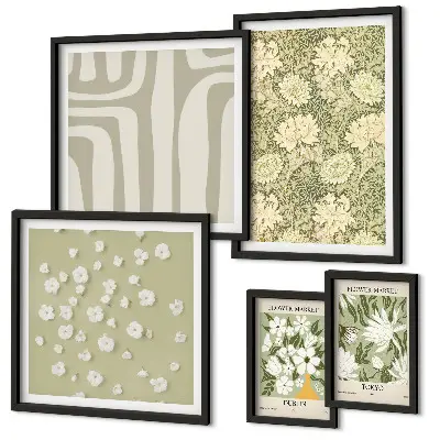 Galeria de parede com estampa de planta boho e flores